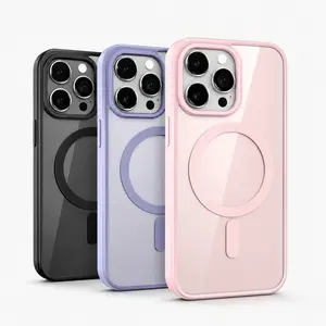 New Pink Transparent Acrylic Case for iPhone 17 16 15 14 13 12 11 Pro Max 16 Plus 17 Air Hard Shockproof Powerful Magnetic MagSafe Cover Protective Smartphone