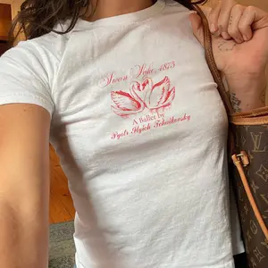 Swan Lake Baby Tee Shirt - Coquette Swan Lake, White Swan Shirt, Black Swan Shirt, Coquette Baby Tee, Trendy Babytee, 90s Style Tee Shirt