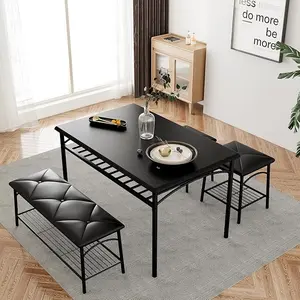 Dining Table Set for 4, Kitchen Table Set Featuring an Upholstered Dining Bench and Square Stools, Perfect for Small Spaces and Apartments with Convenient Storage