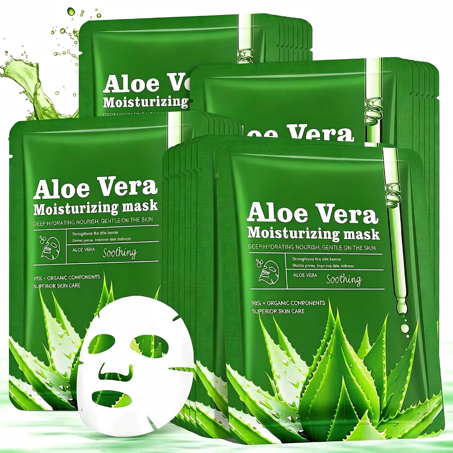 Aloe Vera Face Masks, 30 Pack Hydrating Face Masks Skincare, Moisturizing Facial Sheet Mask for All Skin Types, Bulk Aloe Face Masks for Daily Skincare, After Sun Care and Sunburn Relief