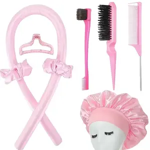 Heatless Curling Rod Set with Satin Roller, Heatless Hair Curlers – Overnight No-Heat Curls Kit with Bonnet, Spray Bottle & Styling Tools