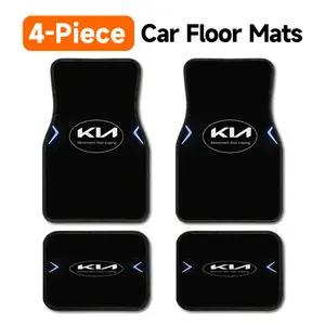 4-Piece Kia Black Car Floor Mats with Blue Accent Arrows Universal Fit Auto Floor Liner All Weather Protection Non-Slip Carpet, Modern Kia Themed Floor Mats for Kia Owners