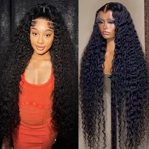 Bling Hair 13x4 13x6 Transparent Lace Front Wig Human Hair Deep Wave HD Lace Frontal Wigs For Women Brazilian 100% Human Hair Remy PrePlucked Natural Black 180%