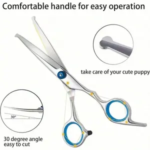 Professional Pet Grooming Scissors Set, Stainless Steel Dog Cat Hair Clippers, Curved Straight Upward Downward Blades, Comb Included, Left Right Hand Use