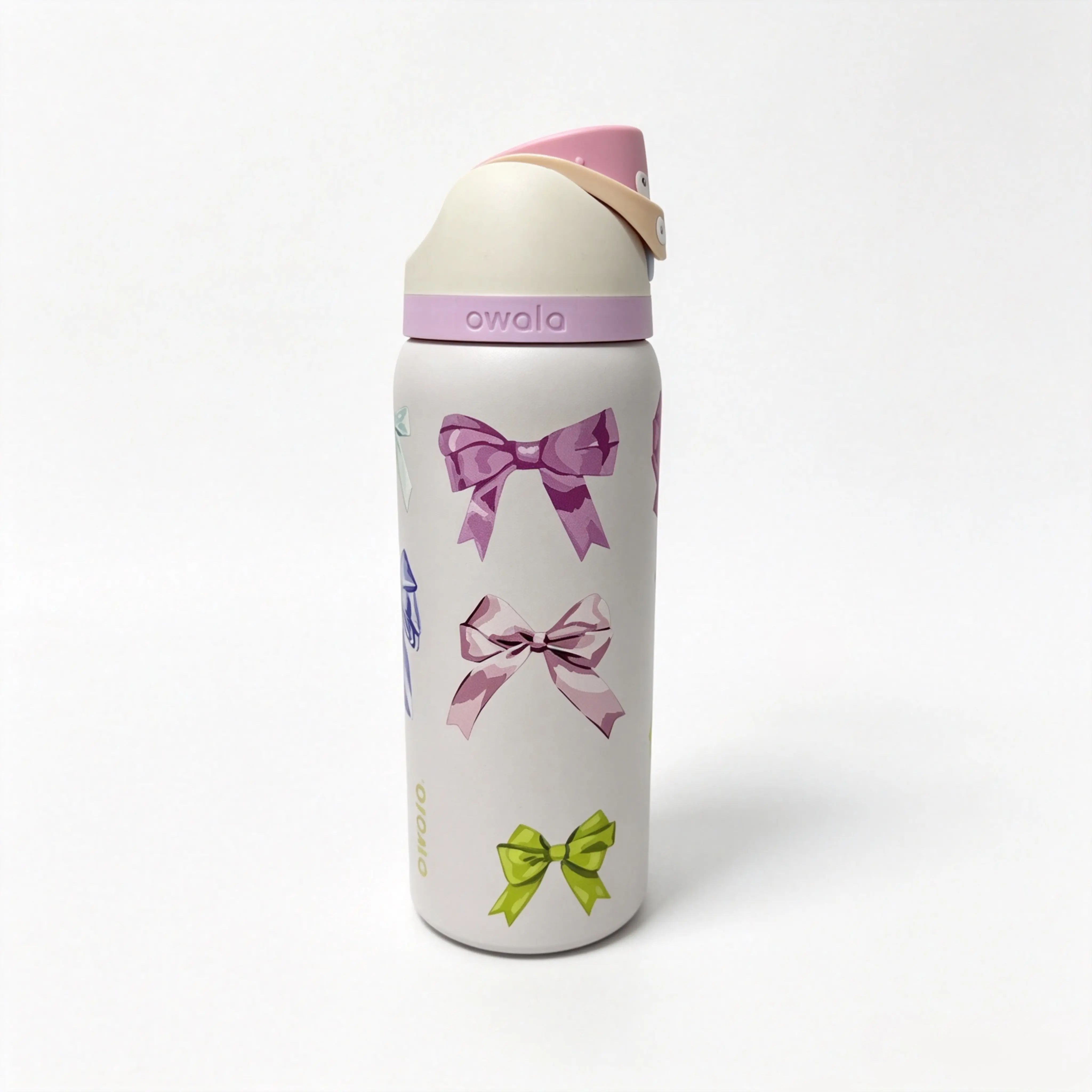 Owala 32oz FreeSip Thermal Insulated Stainless Steel Water Bottle - Heat Resistant, Large Butterfly Knot, Coquette Ribbon Bow Pastel Multi-Color Print, Flip Top Built-In Straw, Leak-Proof Reusable Bottle Vacuum Flask for School, Travel, Large Butterfly Kn
