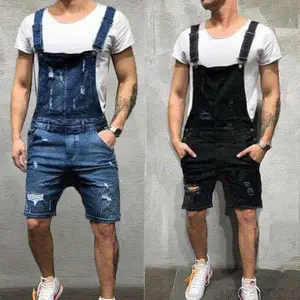 Men's Denim Bib Overalls Fashion Ripped JeansJumpsuit with Pockets Menswear Outdoor