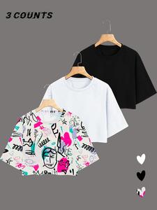 women's pop art print round neck crop tee, fashion casual crew neck short sleeve t-shirt for daily holiday vacation outdoor wear, ladies clothes for summer