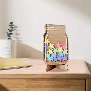 Wooden Star and Flower Reward Jar Home Decoration, Unique Whimsical Star-Themed Decorative Jar for Family Use, Eco-Friendly Design for Kids