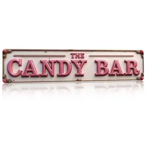 Aluminum Candy Bar Sign, Retro Sweet Shop Decor, Vintage Metal Wall Art, Kitchen Candy Buffet Plaque, Embossed Aluminum Lettering Decor