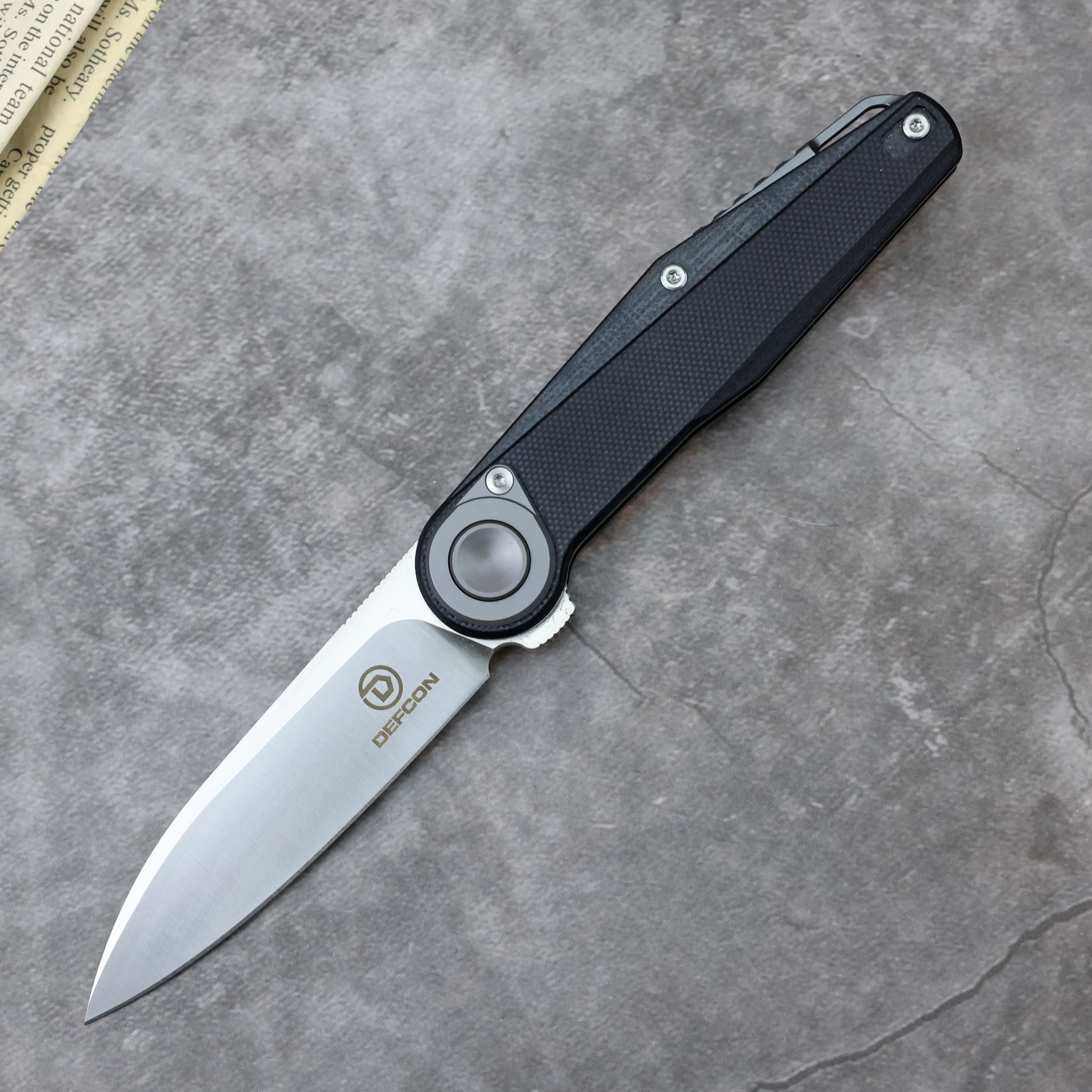 DEFCON Knives Fulcrum Lite Folding Pocket Knife - 3.2" 14C28N Drop Point Brushed Blade, G10 Handle with Leverage Lock, Outdoor Survival Gear, Durable EDC Multifunctional Portable Hand Tool for Camping, Durable Outdoor Tool, Edc Survival Tool