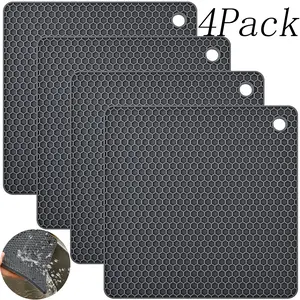 4 Pack Grey Silicone Trivets,Multi-Purpose Square Trivet Mat,Silicone Trivet Mat Hot Pads, Easy to Wash and Dry,Kitchen for Pots
