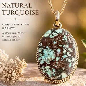 .925 Solid Sterling Silver Turquoise Pendant