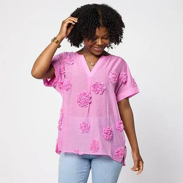 DG2 by Diane Gilman 3D Floral Voile Blouse