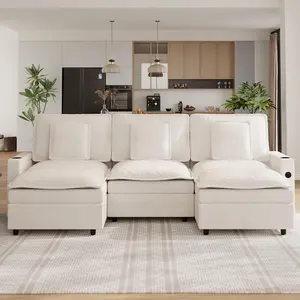 Garvee Sectional Couches for Living Room, 108'' Chenille Modular Cloud Couch with Storage Armrest and Movable Ottoman, U-Shaped Sectional Sofas with Charging Station