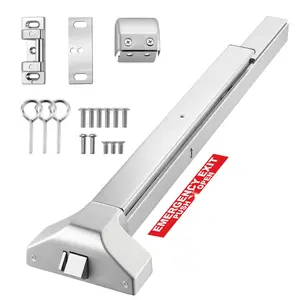 Push Bar Panic Exit Device Front Door Hardware 31-Inch Stainless Steel Commercial Panic Bar For Exit Doors, Emergency Exit Hardware With Dual Locking Bolt And Sticker, Fits 31-Inch To 46-Inch Wood Or Metal Doors, Silver