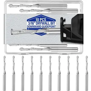 10 Pcs Drywall Router Bits 3/16 Drywall Rotor Tips M2 High Speed Steel Cutting Bit Downward Router Cutout Rotary Guidepoint Drill Tool, Used for with Spiral Saw