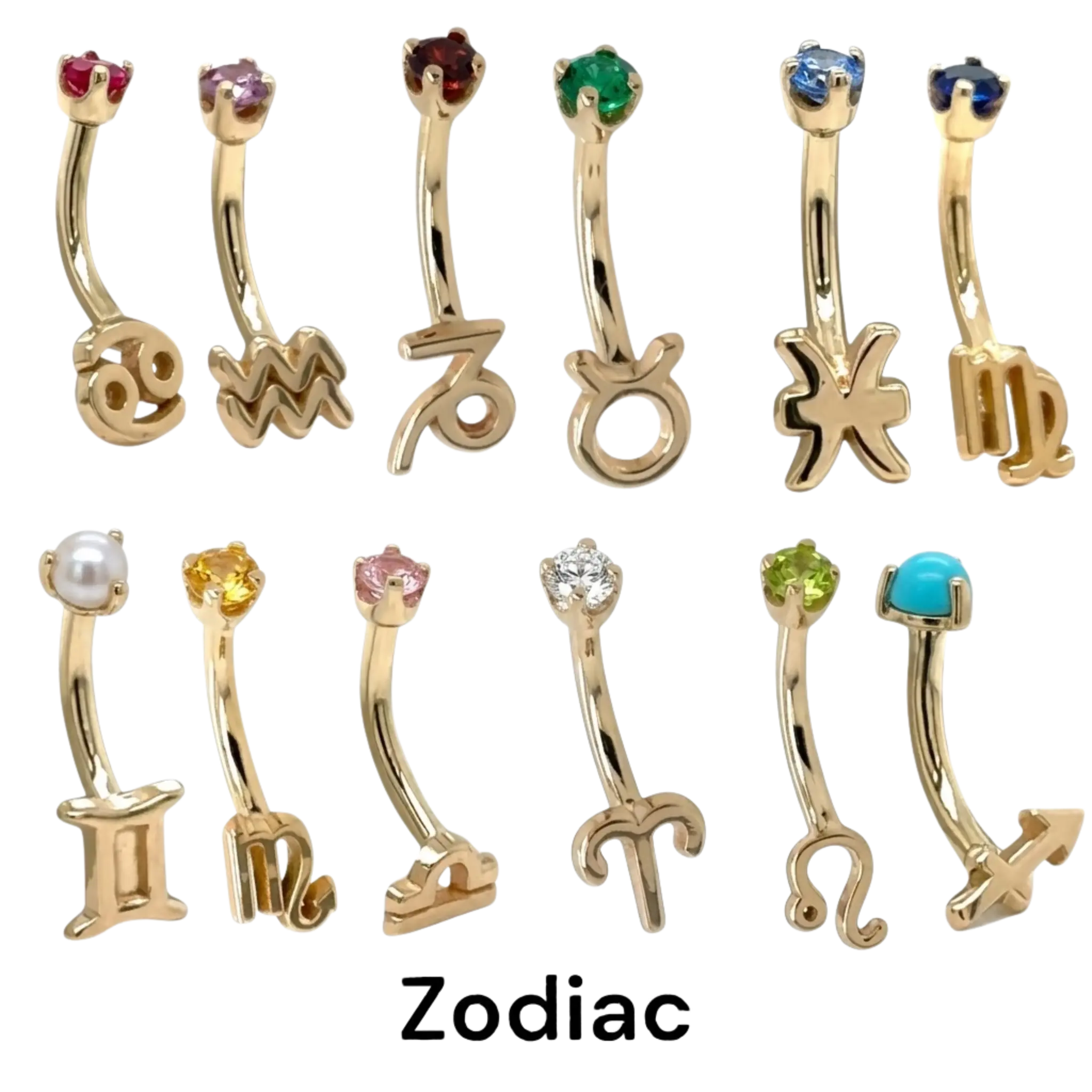 Zodiac Birthstone Rook Star – 14K Gold Curved Barbell