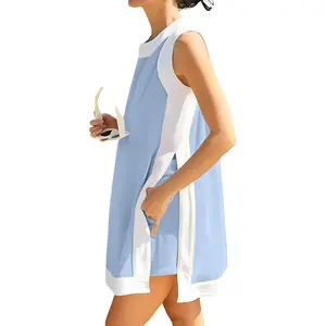 Women's 2 Piece Outfits Sets Casual Color Block Crewneck Short Sleeveless Pullover Tops Matching Shorts with Pockets Womenswear Lightweight, Women's Clothes, 2 Piece Sets,summerwins