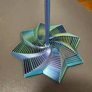 3D Printed Expandable Fidget Sensory Star in Purple, Sky Blue and Yellow. Stress and Anxiety Relief, Sensory Spiral with Handle, Satisfying Sight with Hypnotizing Visual Fidget Star Toy