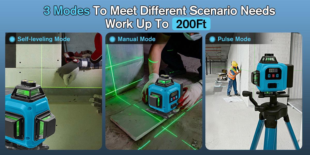 Tanlook Laser Level, 3×360° Self-Leveling Laser Level, 16 Lines Green Beam 4D Laser Level, equipped with 2 lithium batteries, suitable for picture hanging, tile laying, home renovation and indoor projects