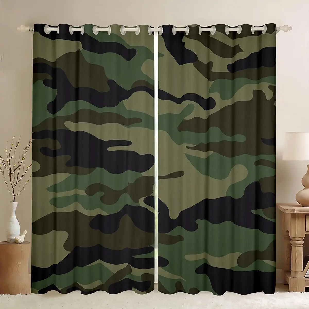 Camouflage Curtains Bedroom Living Room Camo Blackout Curtains Camouflage Print Darkening Dreapes Decor Military Style Green Window Treatments (2 Panels)