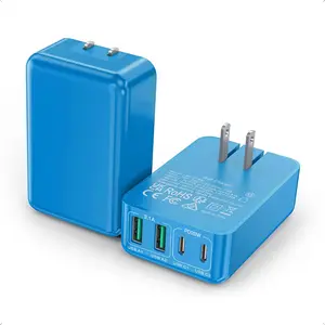 2Pack Flat USB C Charger Block, 40W 4-Port Fast Charger 20W Type C  Block 3.1A USB Wall Charger Dual Port PD+QC  Cube for  16 15 14 13 12 Pro Max XS, iPad,,(Light Blue )