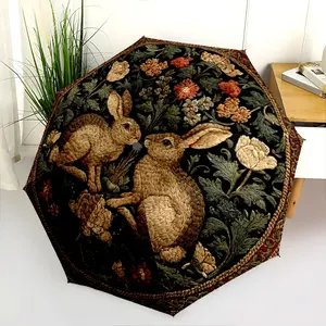 Vintage Animal Peacock Folding Umbrella, Portable Design, Durable Iron Frame, 8-Rib Structure, Ideal for Home, Travel, Outdoor Use