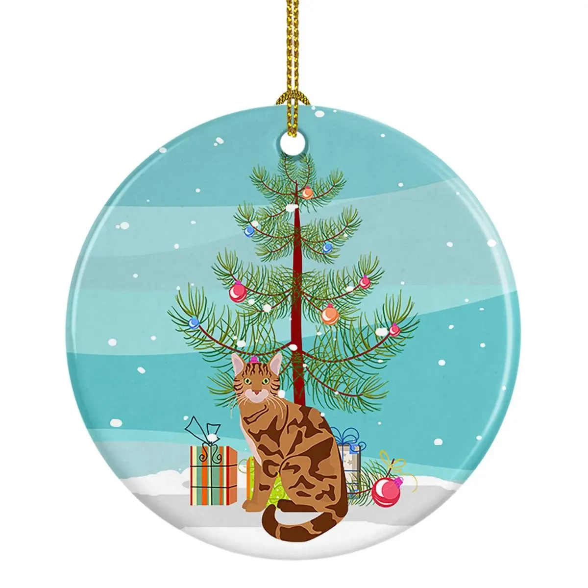 2.8 x 2.8 in. Unisex Bengal Cat Merry Christmas Ceramic Ornament
