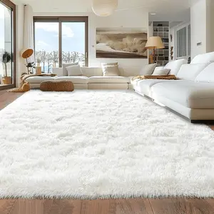 1pc White Rug Modern Fluffy Shaggy Area Rug Super Soft And Cozy Rug Non-Slip Plush Carpet Floor Mat For Thanksgiving Day Chrismas Decor, Rug For Living Room, Bed Room, Dorm, Room Decor, Back To School Supplies