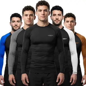 Exxact Sports Mens BJJ Rash Guard Jiu Jitsu Long Sleeve, Ranked Compression No Gi Jiu Jitsu Rash Guard Men for MMA, Wrestling (Black)