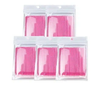 500PCS Micro Cotton Swabs Disposable Micro Brushes Lip Applicators for Makeup and Personal Care Micro Swabs for Eyeliner Eyelash Extensions Nails (Pink)