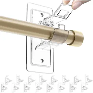 4 Pack No Drill Curtain Rod Brackets, Adhesive Curtain Rod Holders, Curtain Rod Hooks for 0.5'' to 1.2'' Rods, Renter Friendly Curtain Rod Hangers for Bedroom, Bathroom, Living Room, Apartment