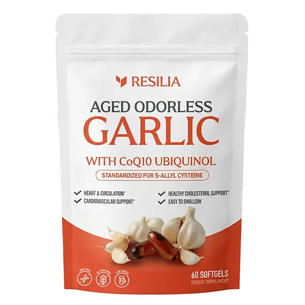 Odorless Aged Garlic Extract 1200 mg Softgels with CoQ10 Ubiquinol & Vitamin K2 (MK-7), 20-Month Matured Garlic Supplement for Heart, Circulation & Cardiovascular Support, 60 Softgels