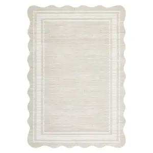 5 x 7 ft Polyester Beige Rectangular Machine Washable Geometric Bordered Living Room Bedroom Dining Room Machine Washable Area Rug