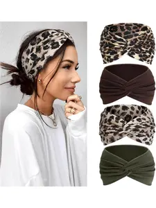 Women's Boho Headbands Set of 4, Elastic Tie-Dye Hair Bands, Vintage Style for Sports, Yoga, Makeup, Spa, Fashion Accessories, Workout Stretchy Headbands