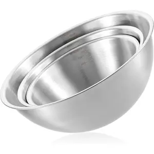 Stainless Steel Mixing Bowls 3 Packs Nesting Baking Supplies Small Thicker Stainless Steel Flat Bottom Stackable Salad Bowl Mixing Bowls Set for Cooking, Baking, Salad,Serving(1000/1500/2000ml)