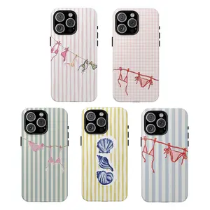 Y-Pastel Striped Bikini Line Phone Case, Cute Coastal Aesthetic Cover for iPhone 17 16 15 14 13 12 11 Pro Max Plus Mini | Coconut Girl Summer Vibe Premium Drop Protection Hard Shell