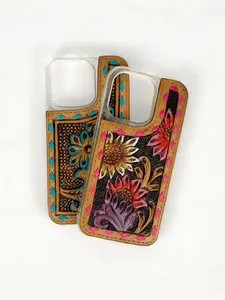 iPhone 15-Pro Cover Tooled Leather Western Phone Case Accessories Protective Durable Shockproof Cellphone Casing