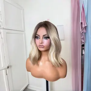 Ombre Blonde Lace Front Wig for Women, 22-Inch Long Wavy Synthetic Hair, Glueless 13x4 Heat-Resistant Frontal with Pre-Plucked Side Part, C-Part Synthetic Lace Front Wigs, Front Wigs Glue-Free Synthetic Lace