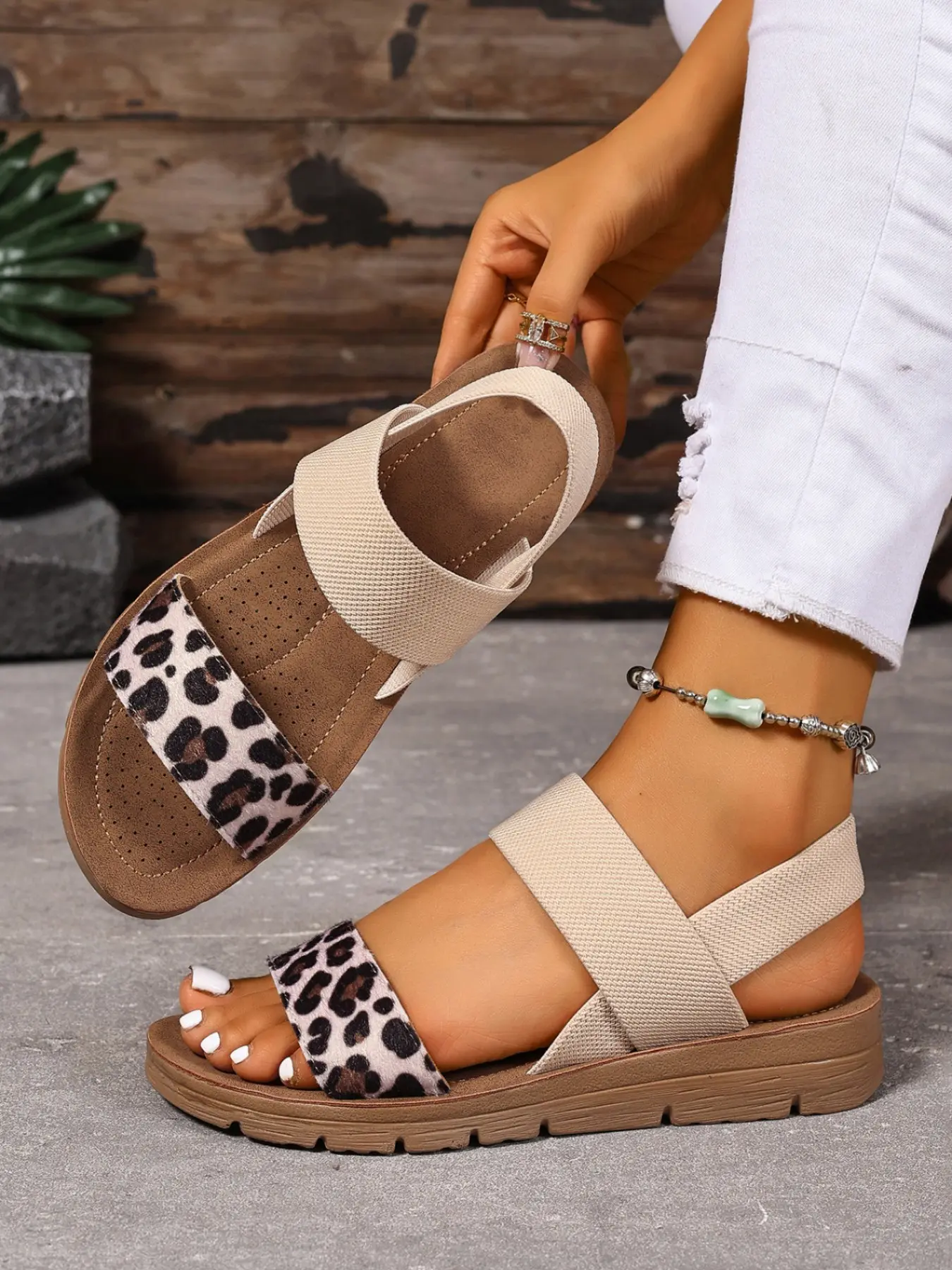 Women's Leopard Print Open-Toe Flat Sandals, Fashionable Comfy Sandals, Comfortable Large Size Summer Casual Walking Shoes, Fashion Outdoor & Beach Footwear