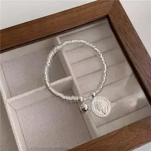 2026 New Silver Heavy-Style Braided Bracelet Queen's Round Pendant Bracelet Ins Cool Style Non-Fading Circle Bracelet
