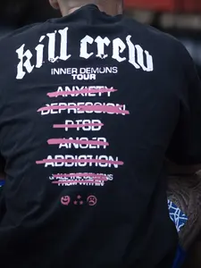 Men's Y2K Graphic Oversized T-Shirt | Lightweight Breathable Cotton, "Kill Crew Inner Demons Tour" Bold Print, Trendy Casual Streetwear, Retro Washed Fabric, Ideal for Gym, MMA Training, Daily Wear & Edgy Street Style, Top