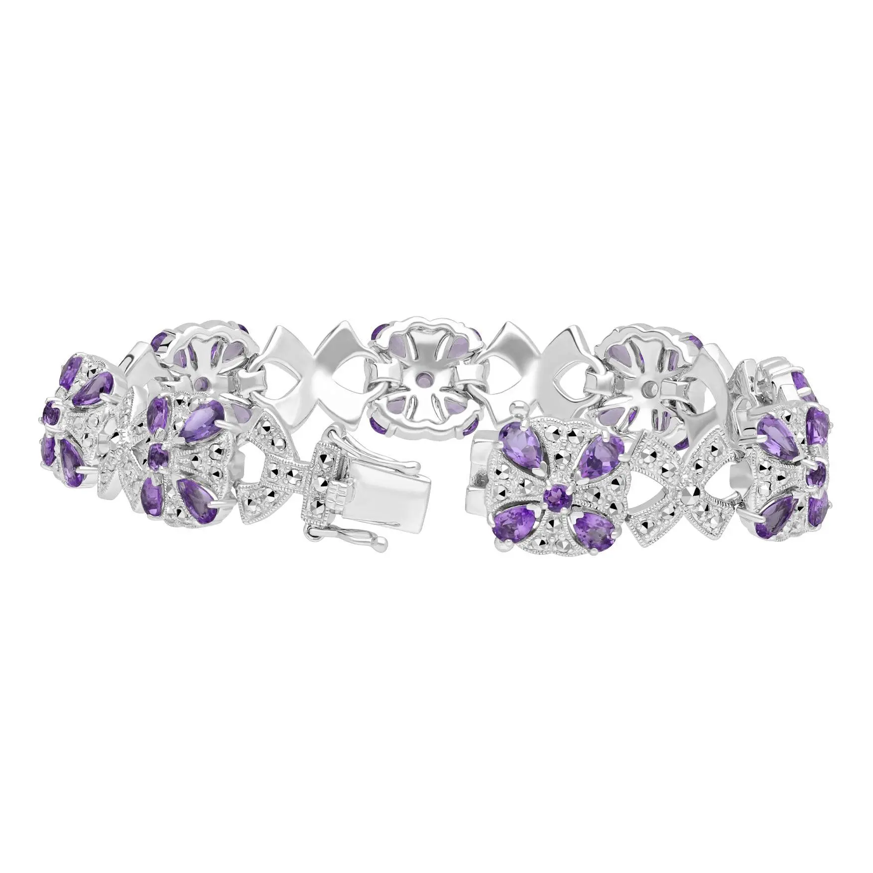 Dallas Prince Sterling Amethyst & Chrome Marcasite Bracelet