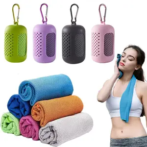 Sports quick-drying towel with silicone storage box, reusable yoga towel makeup face towel, quick-drying sports cooling ice towel, suitable for fitness climbing outdoor sports