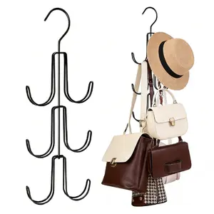 1 Pc Purse Hanger Organizer,Black Multi-Tier Bag Hanger,Closet Organizers And Storage,Heavy Duty,Rotatable,Space Saving,Handbags, Belts, Scarves,Multi-Hook,Place-saving,Closet Organizer,Hangers & Pegs,SpaceSavingHacks