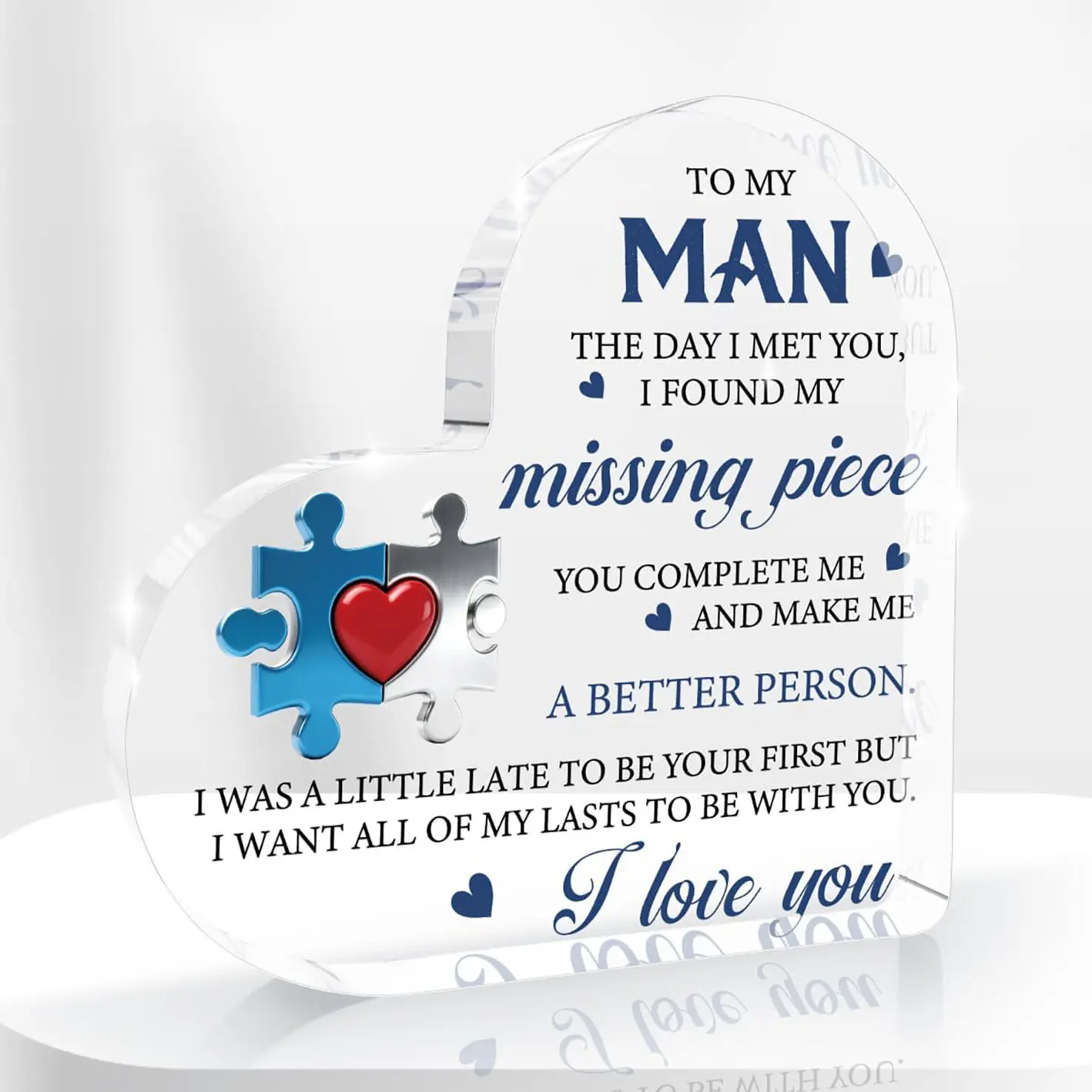 Gifts for Boyfriend, Acrylic Desktop Plaque, Valentine's Day Gifts for Man, Valentines Decoration Anniversary Present, Heart Shaped Acrylic desk plaque for Boyfriend Husband, Decorative Plaque, Acrylic Plaque Sign