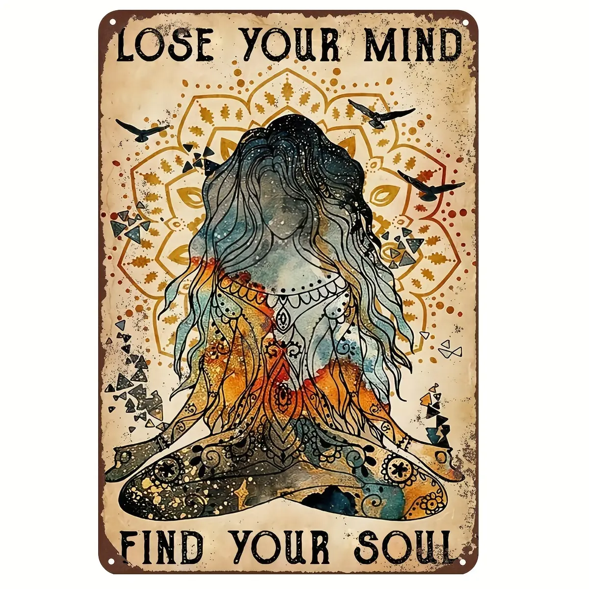 1pc, Yoga Poster, Hippie Girl Yoga Poster, Vintage Lose Your Mind Find Your Soul Poster, Vintage Meditation Poster, Poster Wall Art,12 X 8 Inch