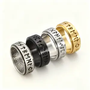 Rotatable text index finger ring, rotating Viking script ring, vintage fashion accessory gift.