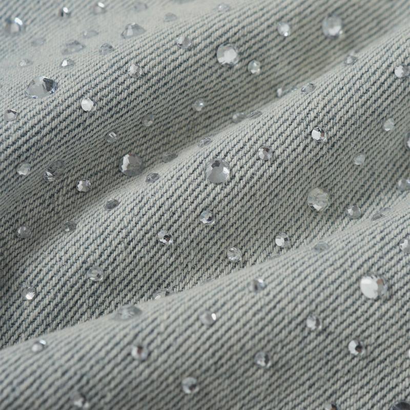 Aelfric Eden Rhinestone Application Loose Jorts Casual Soft Denim Jorts Wide Leg Streetwear Trendy Bottoms Baggy Jorts Summer Baggy Denim Shorts Wide Leg Loose Fit