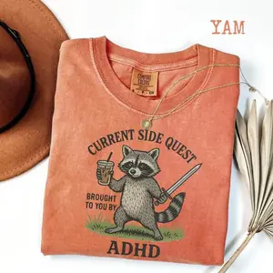 Comfort Colors Adhd Raccoon T-shirt, Funny Raccoon Shirt, Mental Health Tee, Current Side Quest Shirt, ADHD Tee